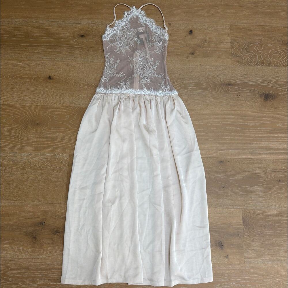 Innovare Denim Maxi Dress Lace Cadwalader Size S Nude Blush
